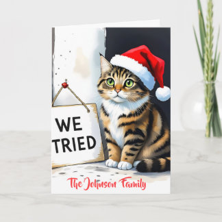 Funny Custom Family Watercolor Cat Christmas Gift Card