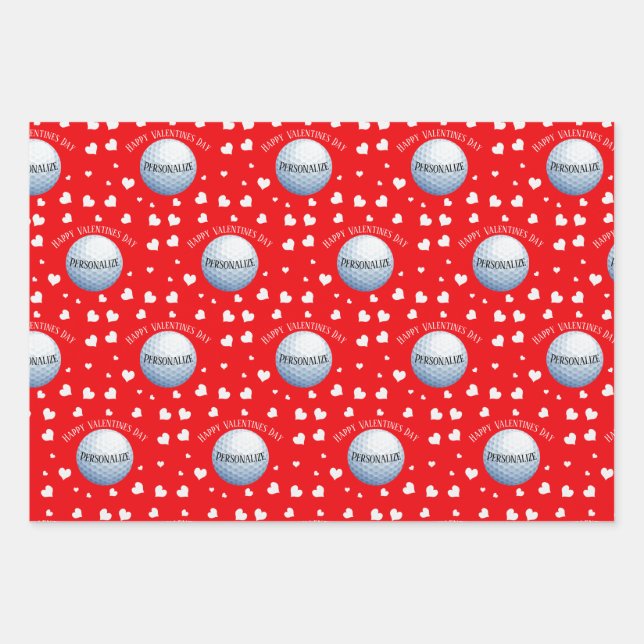 Funny Custom Golf Baller Valentines Day Wrapping Paper Sheet (Front)