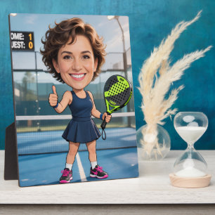 Funny Custom Head Blue Court Caricature Padel Plaque