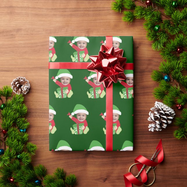 Funny Custom Kids Face Elf Christmas Wrapping Paper (Holiday Gift)