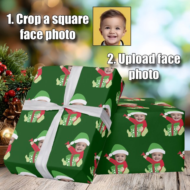 Funny Custom Kids Face Elf Christmas Wrapping Paper (Creator Uploaded)