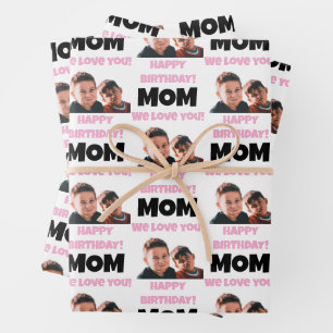 Funny Custom Kids Face Photo Happy Birthday Mum Wrapping Paper Sheet