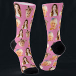 Funny Custom Mum of 3 Kids Photo Pink Socks<br><div class="desc">Funny personalised 3 face photo crew socks for moms in pink. To use a cutout of your sons or daughters faces like in the example you can download any mobile or computer app,  use Canva or Photoshop,  and upload a transparent png file.</div>