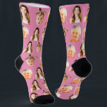 Funny Custom Mum of 3 Kids Photo Pink Socks<br><div class="desc">Funny personalised 3 face photo crew socks for moms in pink. To use a cutout of your sons or daughters faces like in the example you can download any mobile or computer app,  use Canva or Photoshop,  and upload a transparent png file.</div>