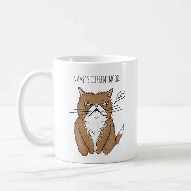Funny Custom Name Current Mood Meh Cat Mug (Left)