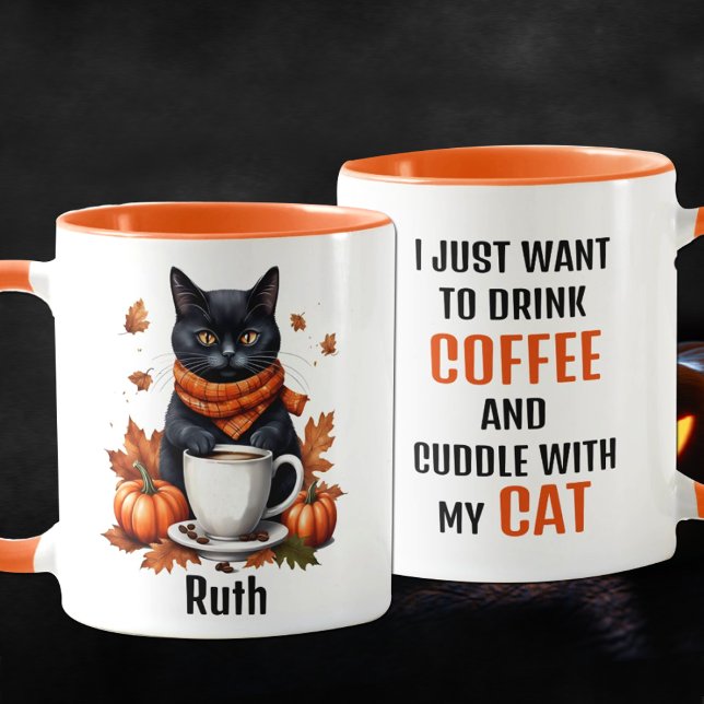 Funny Custom Name Orange Coffee and Cat Mug (Creator Uploaded)