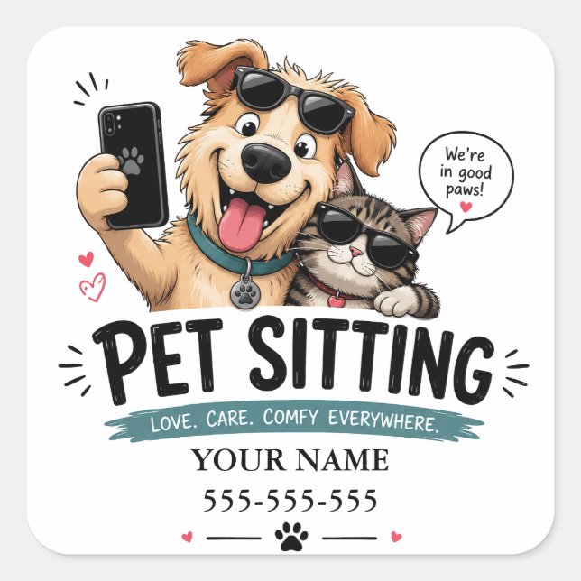 Funny Custom Name & Phone Pet Sitter Sticker  (Front)