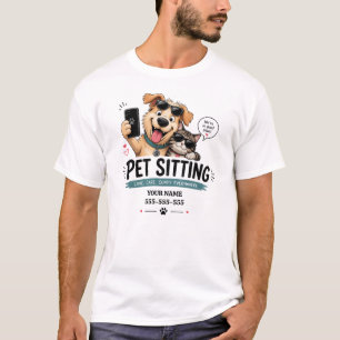 Funny Custom Name & Phone Pet Sitter  T-Shirt