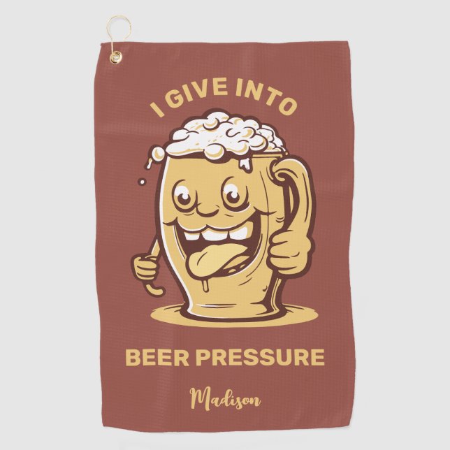 Funny Custom Name & Text Beer Golf Towel (Front)