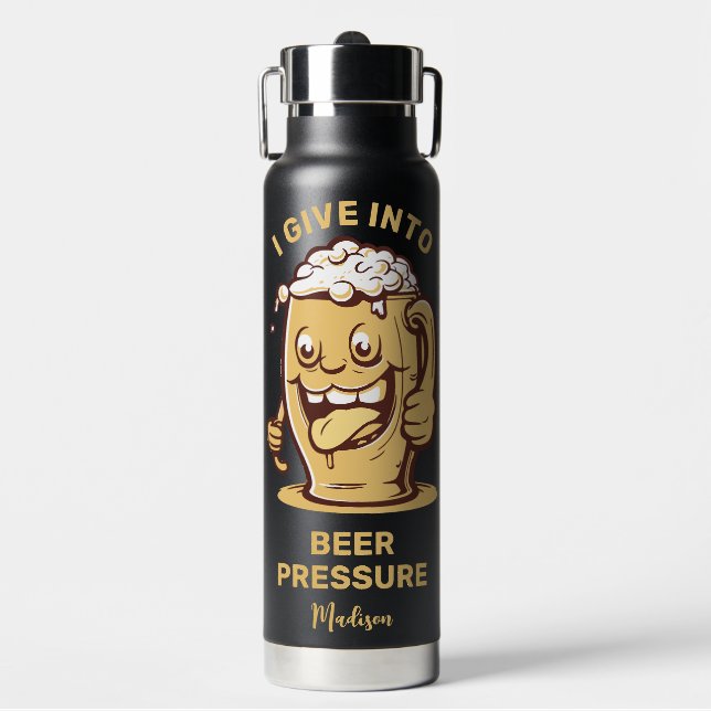 Funny Custom Name & Text Beer Water Bottle (Front)
