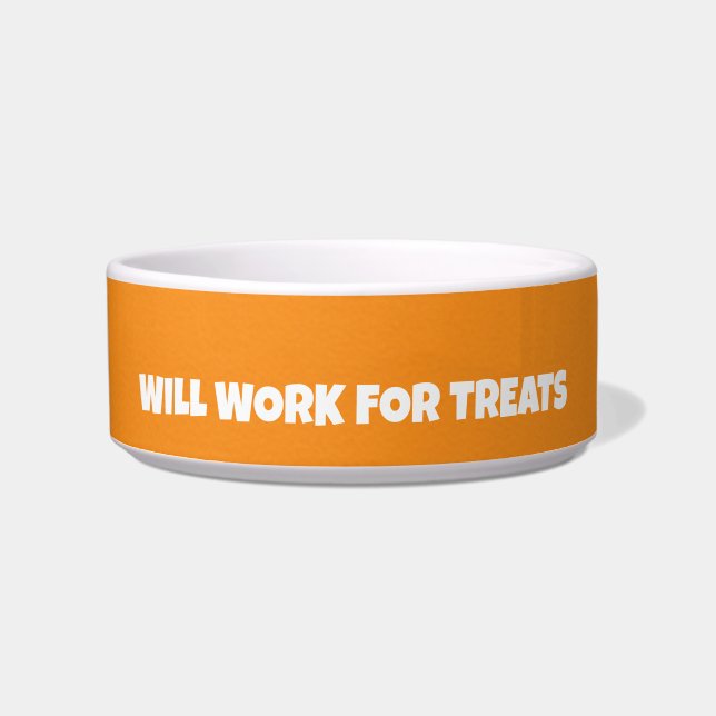 Funny Custom Pet Bowl – “Will Work for Treats” (Front)