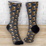 Funny Custom Pet Photo Dog Cat Pattern Blue Socks<br><div class="desc">Introducing a hilarious and charming accessory that is bound to bring a smile to your face — the Funny Custom Pet Photo Circular Grid Pattern Crew Socks. These delightful socks combine your love for pets with a playful and eye-catching design, creating a unique and personalised fashion statement. The pattern is...</div>