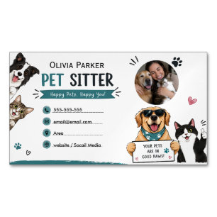 Funny Custom Pet Sitter with Photo Magnetic Business Card