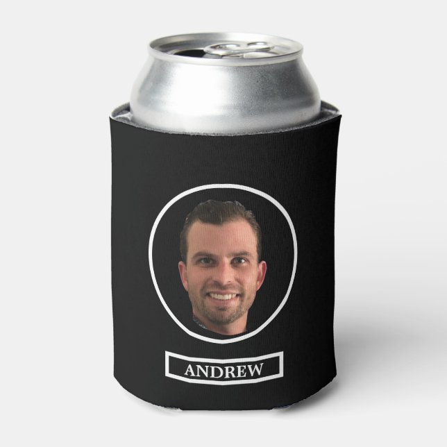 Funny Custom Photo Groomsman Gift Black and White Can Cooler (Can Front)