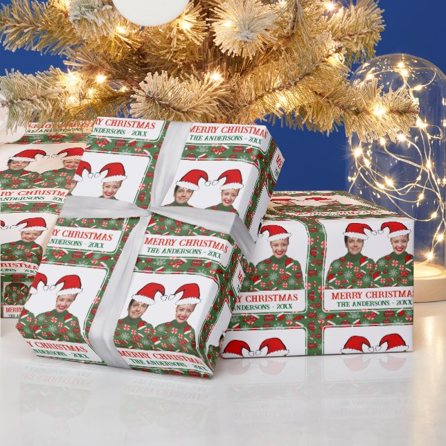 Funny Custom Photo Merry Christmas Ugly Sweater Wrapping Paper (Holidays)