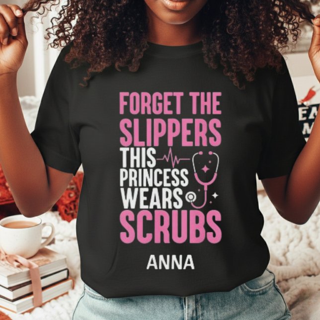 Funny Custom Pink Nurse Princess Wears Scrubs T-Shirt (Creator Uploaded)