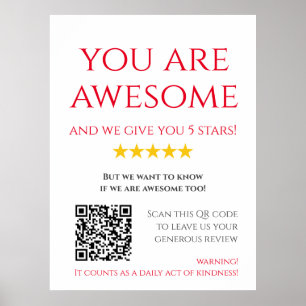 Funny Custom QR Code Business Logo Review red Poster