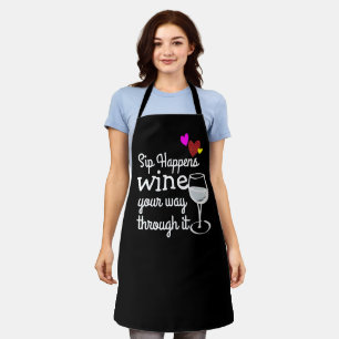 Funny Custom Sassy Sip Happens Personalised Black Apron
