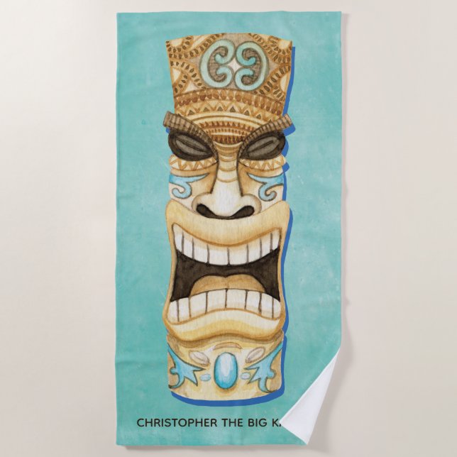 Funny Custom Tiki Beach Island Monogrammed Towel (Front)
