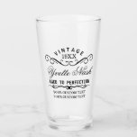Funny Custom Vintage Birthday Aged To Perfection Glass<br><div class="desc">Easily personalise this funny vintage "Aged to Perfection" drinking glass with a custom year, name and birthday message. To edit this design template, change the text fields as shown above. You can easily add more text or images, customise fonts and colours. Treat yourself or make the perfect gift for family,...</div>