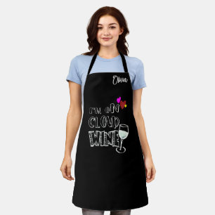 Funny Custom Wine On Cloud Nine Personalised Black Apron