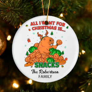 Funny Customisable Capybara Family Holiday Decor Ceramic Ornament