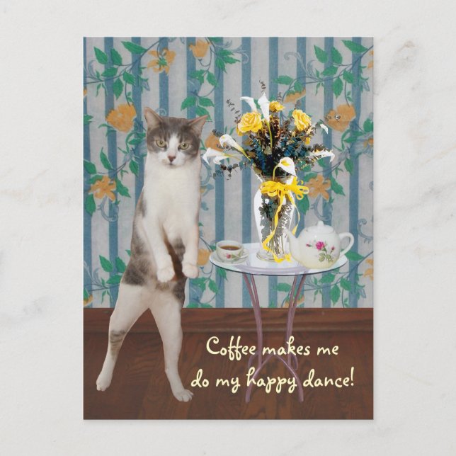 Funny Customisable Coffee Cat/Kitty Postcard (Front)