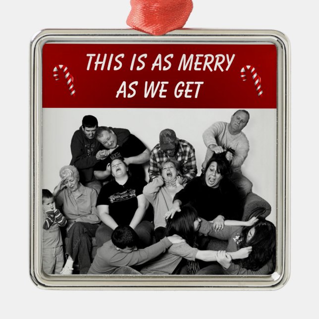 Funny Customisable Family Photo Metal Ornament (Front)
