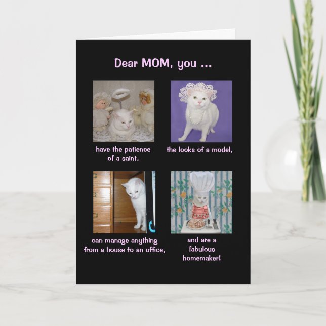 Funny Customisable Mother's Day Pretty Cat Card (Front)