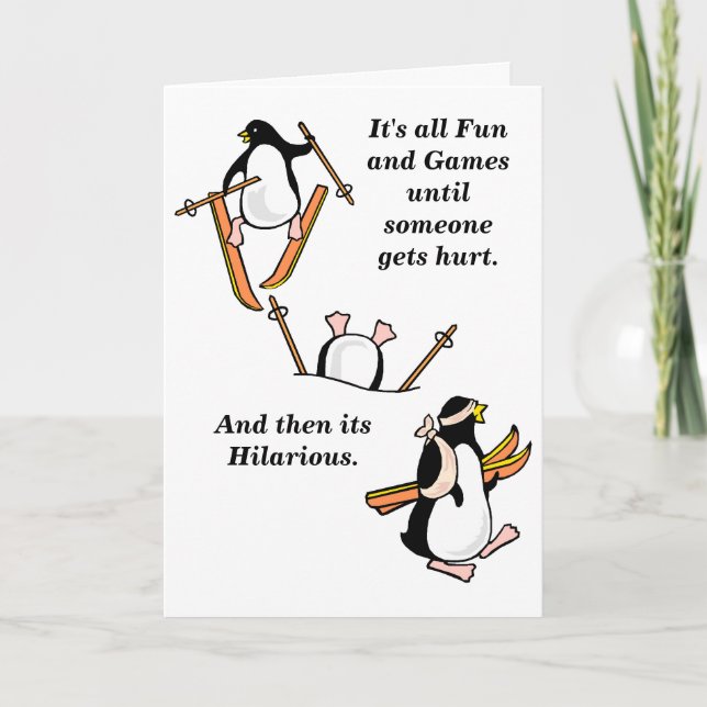 Funny Customisable Skiing Gone Wrong Card (Front)