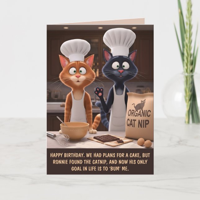 Funny Customizable Cat Themed Birthday Card (Front)