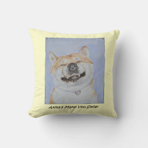funny cute akita smiling realist dog art cushion