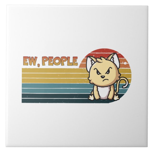 Funny Cute Angry Cat People Ceramic Tile (Front)