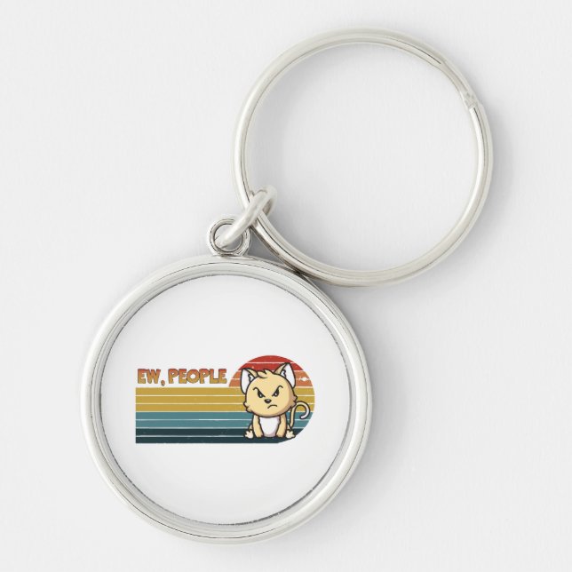 Funny Cute Angry Cat People Key Ring (Front)