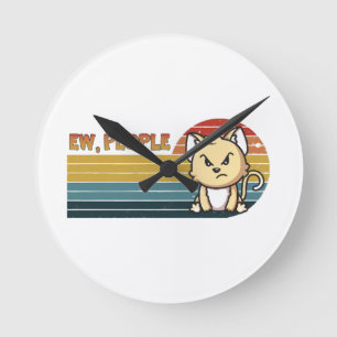 Funny Cute Angry Cat People Round Clock