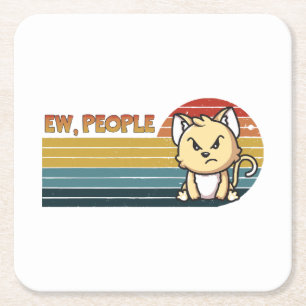 Funny Cute Angry Cat People Square Paper Coaster
