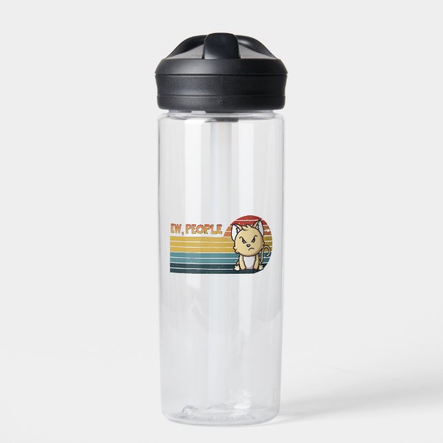 Funny Cute Angry Cat People Water Bottle (Front)