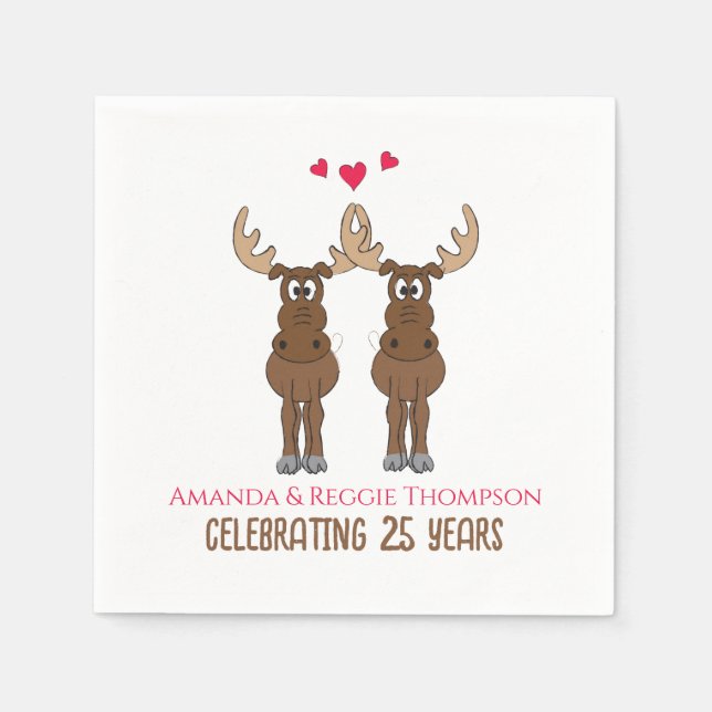 Funny Cute Anniversary Party Whimsical Moose  Napkin (Front)