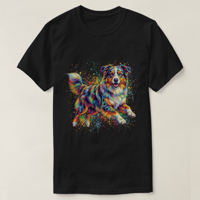 Funny Cute Australian Shepherd Colorful Dog T-Shirt (Design Front)