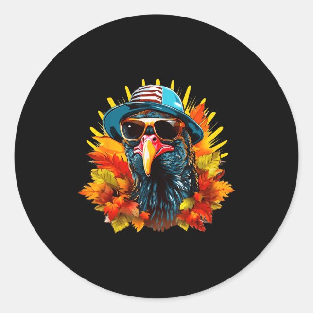 Funny Cute Autumn Thanksgiving Turkey Christmas Au Classic Round Sticker (Front)