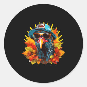 Funny Cute Autumn Thanksgiving Turkey Christmas Au Classic Round Sticker