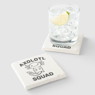 Funny cute Axolotl Squad custom editable black Stone Coaster