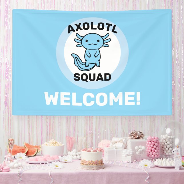 Funny cute Axolotl Squad custom editable blue Banner (Party)