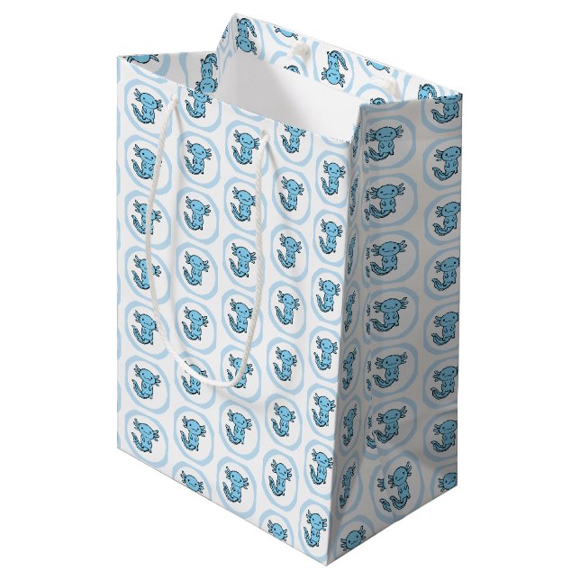 Funny cute Axolotl Squad custom editable blue Medium Gift Bag (Front Angled)