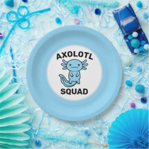 Funny cute Axolotl Squad custom editable blue Paper Plate