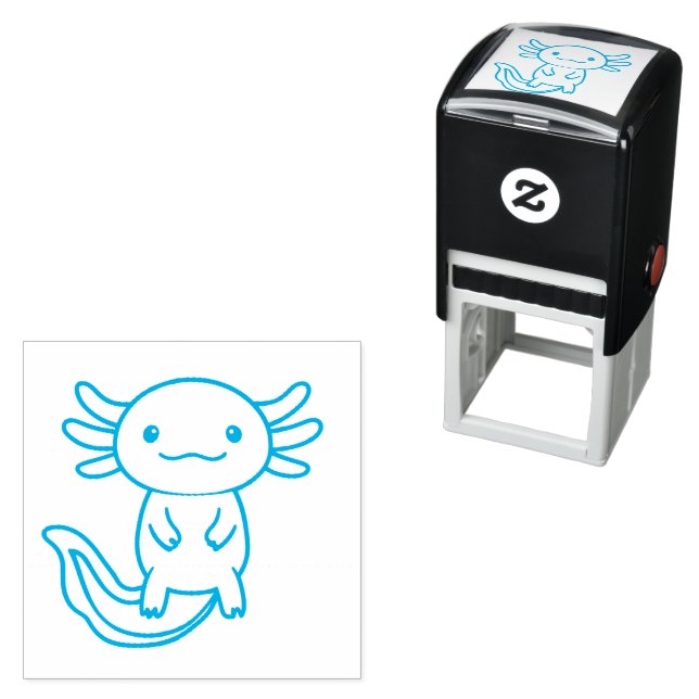 Funny cute Axolotl Squad custom editable blue Self-inking Stamp (In Situ)