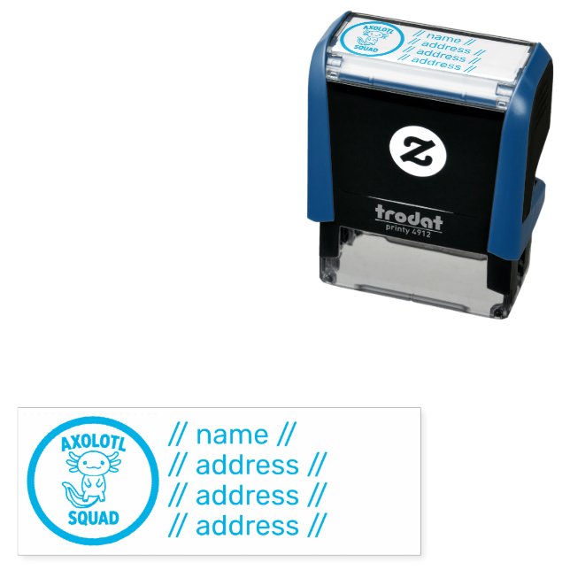 Funny cute Axolotl Squad custom editable blue Self-inking Stamp (In Situ)