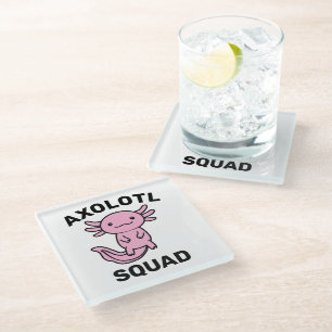 Funny cute Axolotl Squad custom editable pink Glass Coaster