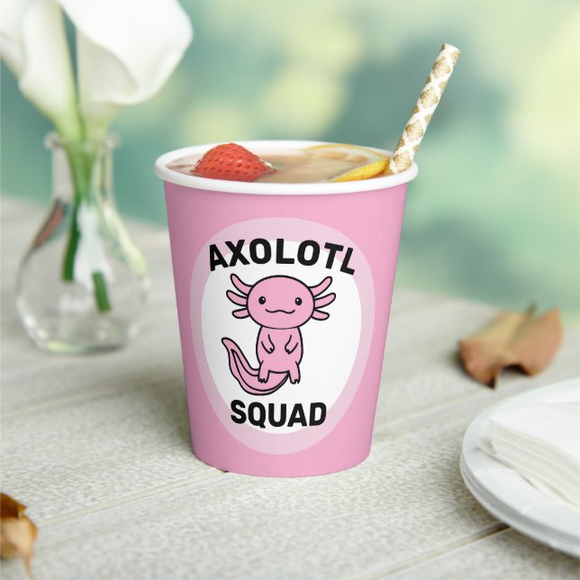 Funny cute Axolotl Squad custom editable pink Paper Cups (Insitu)