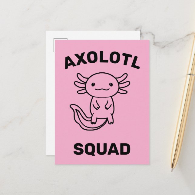 Funny cute Axolotl Squad custom editable pink Postcard (Front/Back In Situ)